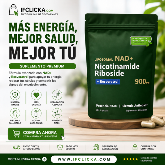Recarga tu energía celular desde adentro — NAD+ con Resveratrol 900 mg | 80 Cápsulas